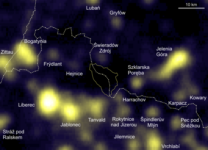 Hranice Jizerské oblasti tmavé oblohy<br />Autor: Archiv KÚ Libereckého kraje