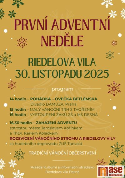 První adventní neděli prožijte u Riedelovy vily v Desné 