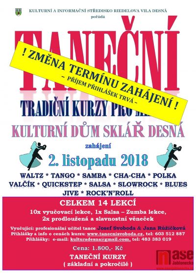 Změna termínu tanečních kurzů v Desné