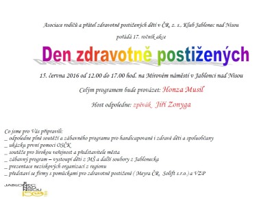 Den zdravotně postižených v Jablonci opět provází bohatý program