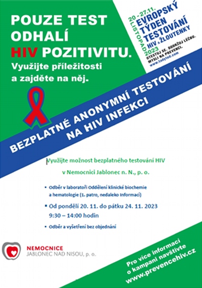 Bezplatné testování HIV v jablonecké nemocnici