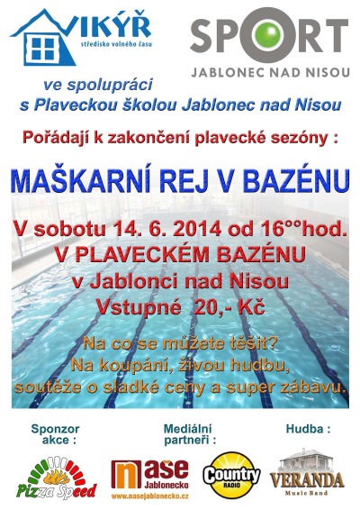 Plaveckou sezonu v bazéně zakončí maškarním rejem