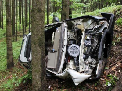 Kvůli vysoké rychlosti se auto v Jablonci zastavilo až o vzrostlý strom