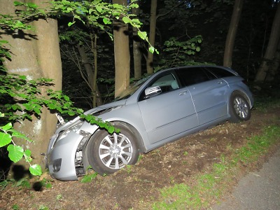 Ve vysoké rychlosti vyjel řidič u Zásady ze silnice a narazil do stromu