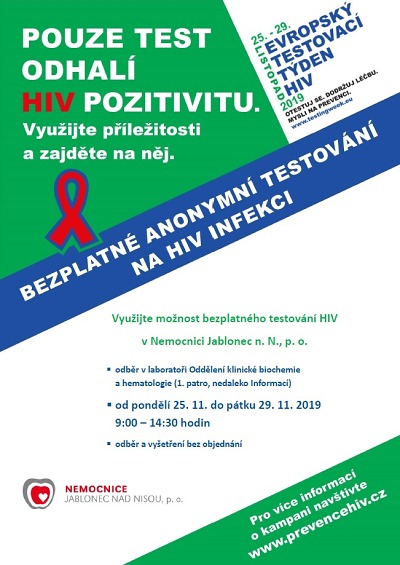 Bezplatné testování HIV bude v Jablonci od 25. do 29. listopadu