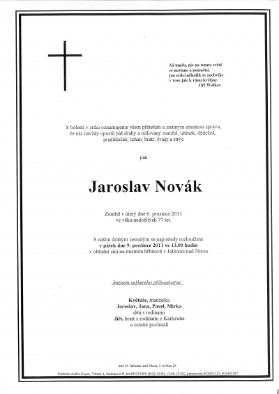 Odešel Jaroslav Novák