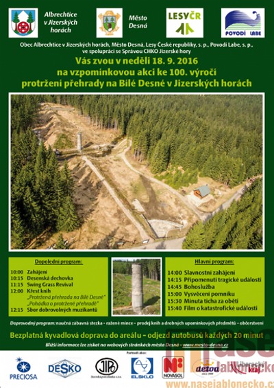 Oslava 100. výročí protržené přehrady na Bílé Desné se blíží