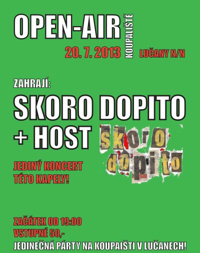 Na koupališti v Lučanech zahraje kapela Skoro dopito