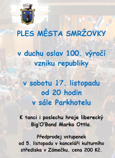 Město Smržovka pořádá ples s tématem oslav výročí republiky