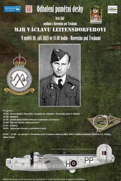 V Rovensku odhalí pamětní desku letci RAF Václavu Leitensdorferovi