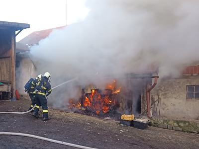 Hasiči zachraňovali při požáru domu v Držkově i krávy