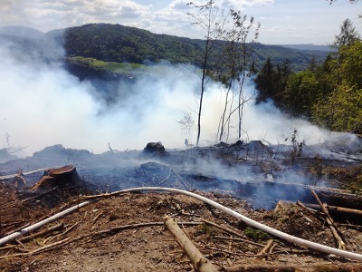 Hasiči zasahovali při požáru lesa u Malé Skály. Pomáhal jim i vrtulník