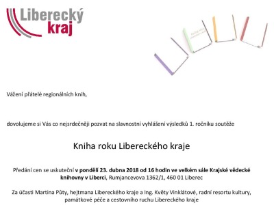 Slavnostně vyhlásí první ročník ankety Kniha roku Libereckého kraje
