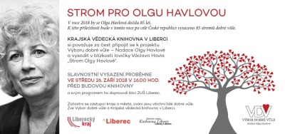 Před krajskou knihovnou vysadí Strom pro Olgu Havlovou
