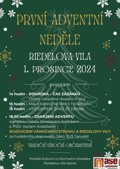 První adventní neděli prožijte u Riedelovy vily