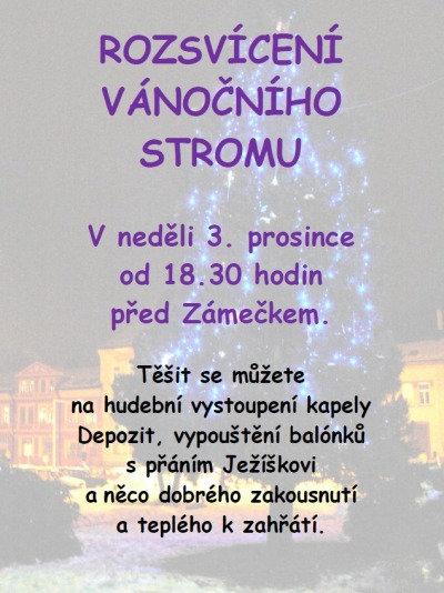 Vánoční stromeček na Smržovce rozsvítí v neděli před zámečkem