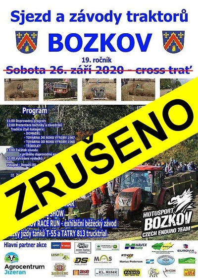Sjezd traktorů v Bozkově je pro rok 2020 zrušen!