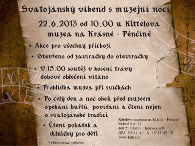 U Kittelova muzea pořádají svatojánský víkend s muzejní nocí