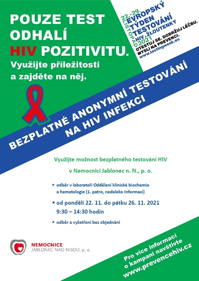 Bezplatné testování HIV opět v jablonecké nemocnici