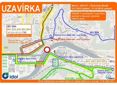 Uzavřený most přes Jizeru v Železném Brodě změní jízdní řády autobusů