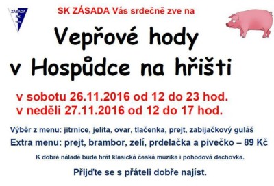 Vepřové hody pořádají v Hospůdce na zásadském hřišti