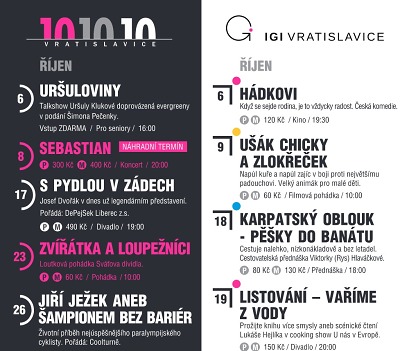 Program Kulturního centra Vratislavice 101010 v říjnu