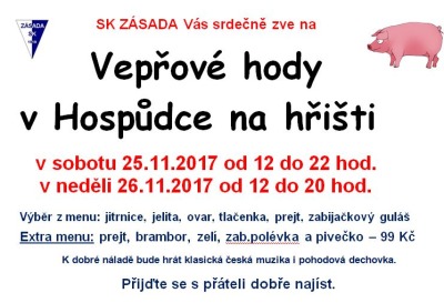 Vepřové hody pořádají opět v Hospůdce na zásadském hřišti