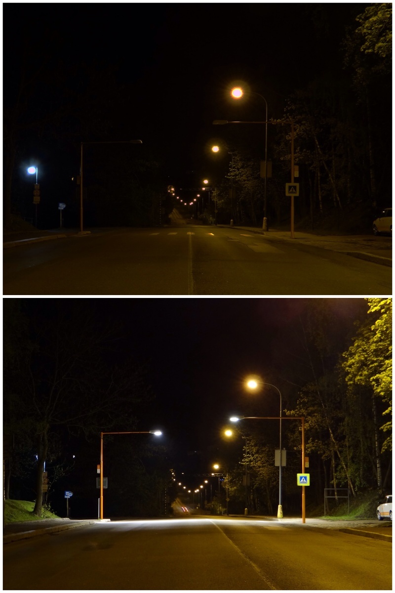 Rozdíl za tmy na přechodu U Přehrady dříve a s novým osvětlením<br />Autor: Archív Nadace ČEZ