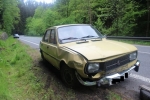 Nehoda, při které jel řidič s vozidlem Škoda 105 ve směru od Železného Brodu na Loužnici