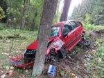 Mezi Železným Brodem a Loužnicí narazila řidička se svým autem do stromu