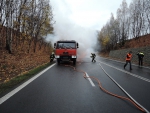 Požár nákladního automobilu Tatra 815 na silnici z Rychnova na Jablonec nad Nisou