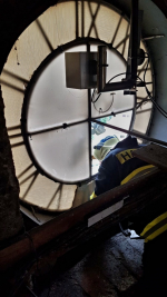 Požár kostelní věže v ulici Markova v Liberci