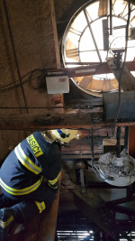 Požár kostelní věže v ulici Markova v Liberci