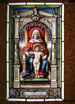 Novorenesanční vitráž Madona s dítětem